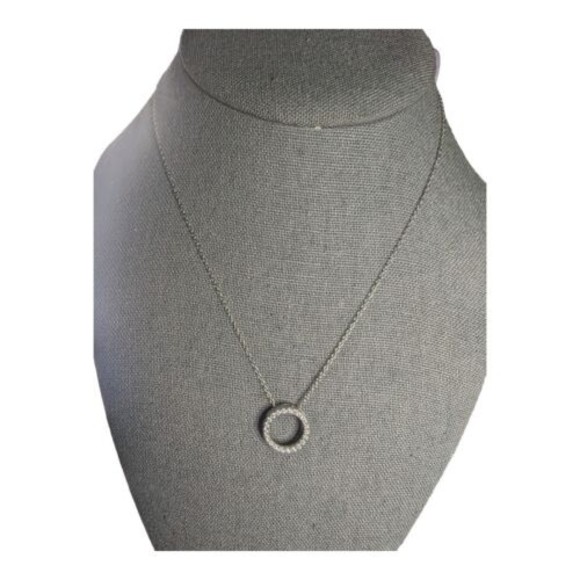 925 Halo CZ Cubic Zirconia Pendant Necklace 16" with 2" ext Open Circle Sterling - Picture 2 of 12